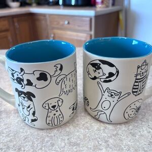 Dogs and Cats 2 Mug Set So Cute!!!  Blue Interior Mugs